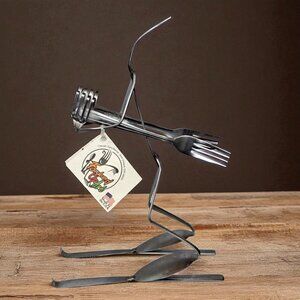 Forked Up Art Original Flatware Metal Sculpture Figure Downhill Skier
